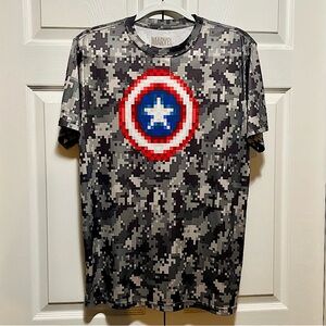 Pixelated Captain America Shield Tee - 100% Polyester Minecraft-inspired Design